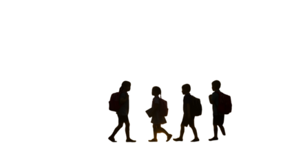 Children Walking Together Silhouette Illustration With Backpacks In Dark Night