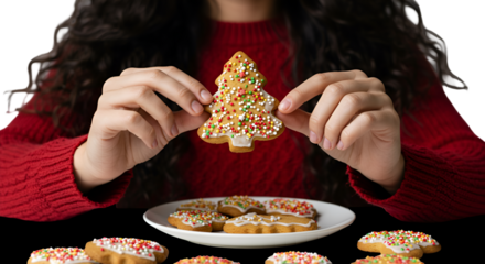 Christmas Festive Illustration Featuring Cookies and Hands in Red Sweater