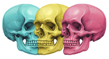 Colorful Skulls Illustration Isolated On Transparent Background Rendered Image