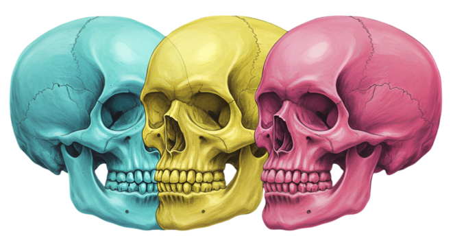 Colorful Skulls Illustration Isolated On Transparent Background Rendered Image - Powered by Adobe