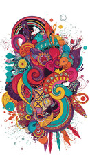 Colorful Abstract Illustration with Dynamic Swirls and Geometric Patterns