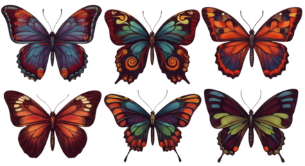 Colorful Butterfly Illustration On Transparent Background Black Wings