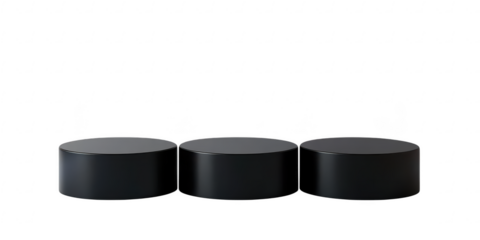 Three cylinder podiums in a row on transparent png background