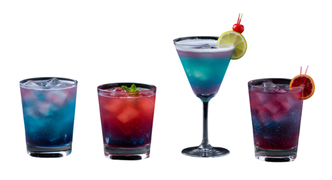 Colorful Cocktail Drinks Illustration On Transparent Background