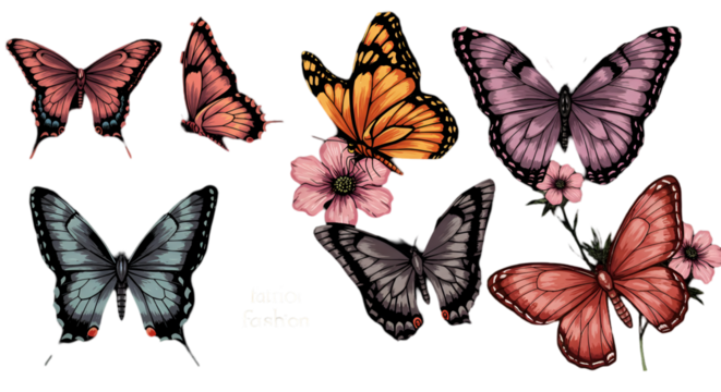 Colorful Butterfly Illustration With Transparent Background And Flowers