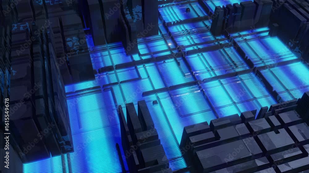 Poster neon citadel red grid uprising loop animated