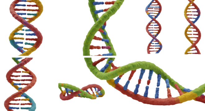 Colorful 3D Rendered DNA Structure Isolated on a Black Background