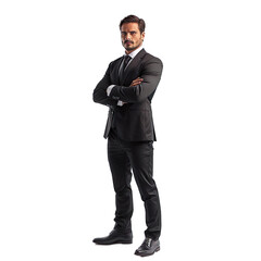 Confident businessman standing with arms crossed isolated on transparent background
