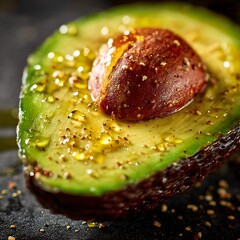 Half avocado with seasoning isolated on white background