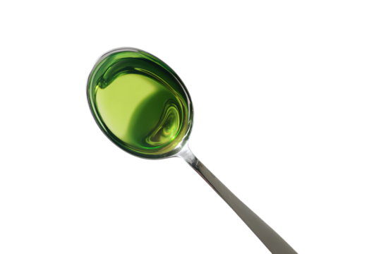 a spoon with a liquid inside of it