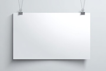 Blank white poster hanging on a wall