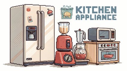 Pixel Kitchen Appliance Display, 8bit pixel illustration, high-resolution