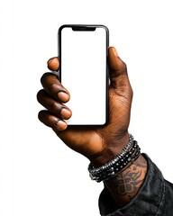 Hand holding smartphone, blank screen