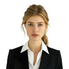 Professional young woman in business attire isolated on transparent background