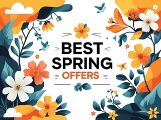 Colorful floral design featuring the words "best spring offers".