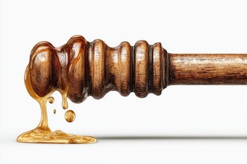 Honey dripping from a wooden dipper (1)