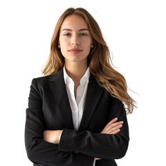 Young professional woman confident businesswoman arms crossed isolated on transparent background