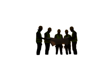 Construction Workers Reviewing Plans Illustration With Yellow Safety Gear