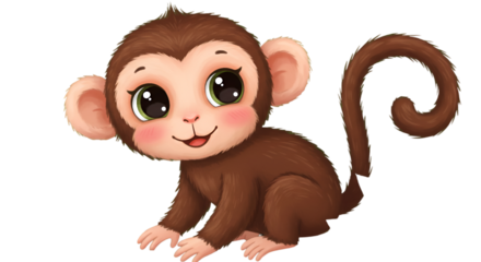 Cute Cartoon Monkey Illustration On Transparent Background