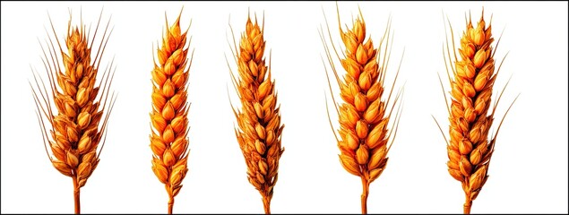 Four golden wheat heads against a white background