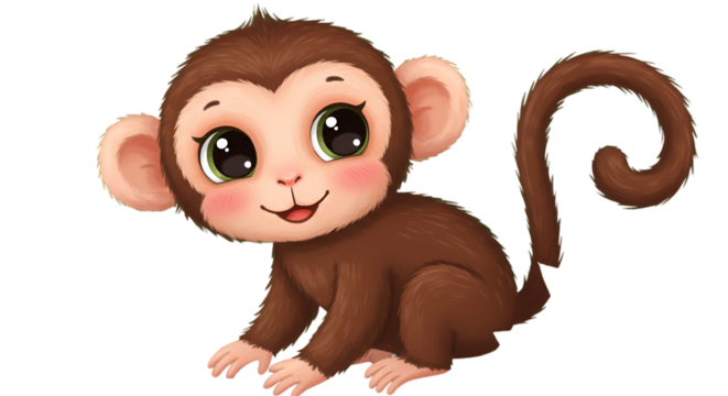 Cute Cartoon Monkey Illustration On Transparent Background