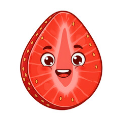 Obraz premium Cute Cartoon Strawberry Slice Illustration Isolated on Transparent Background
