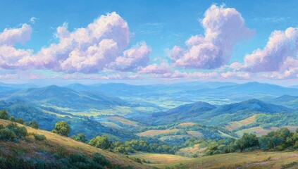 Fototapeta premium Panoramic mountain vista, sunny day