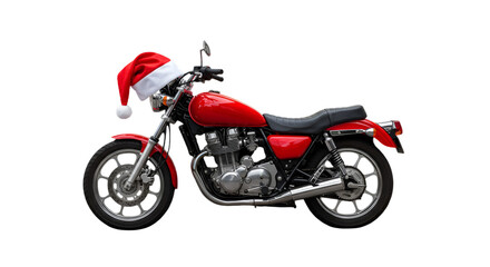 Obraz premium Christmas Motorcycle Illustration A Red Motorbike With Santa Hat Isolated Black Background