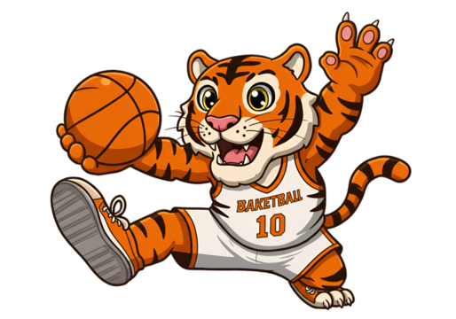 Cute Cartoon Tiger Basketball Player Illustration Transparent Background - Powered by Adobe