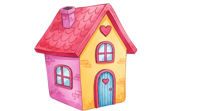 Cute Illustration Of A Pink House With A Heart Door And Window - Powered by Adobe