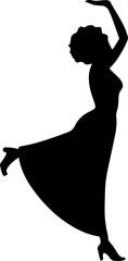 Woman Dancing Silhouette Vector, Elegant Female Dance Pose Clipart, Black Silhouette Art for Dance Design