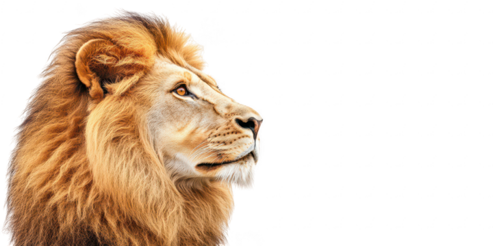 Majestic Lion Profile Portrait on White Background