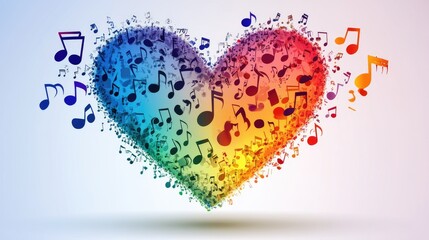 Vibrant heart shape formed by colorful musical notes.
