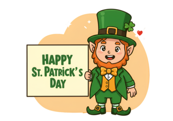 Cute Illustration of Leprechaun Holding Happy St Patricks Day Sign