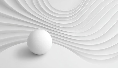 Abstract white sphere in a wavy architectural space