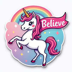 Magical Unicorn with Believe Banner