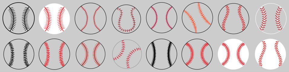 Baseball ball vector icon set. Baseball illustration sign collection. Baseball stitches symbol or logo.
