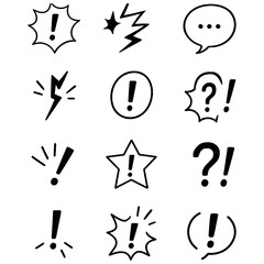 Question and exclamation marks with speech bubbles and alert signs in hand-drawn doodle style, Transparent Background