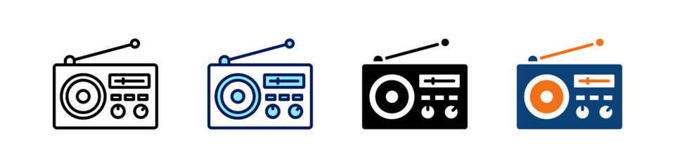 Radio All In One Icon Multi Styles Vector Set