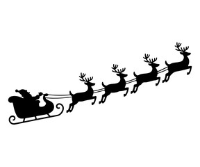 Santa Sleigh Vector Art, Reindeer Sleigh Silhouette