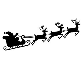 Santa Sleigh Vector Art, Reindeer Sleigh Silhouette