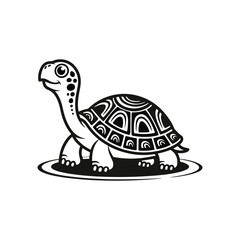 Cute Turtle Silhouette Vector with Tribal Shell Design in Black and White