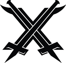 Two crossed swords emblem black and white design