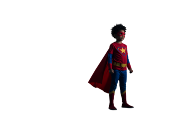 Cute Superhero Boy In Red Costume Illustration Against Transparent PNG