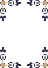 Vector frame design with dream catchers and feathers, ideal for boho-style invitations or spiritual themed projects.