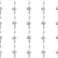 Elegant seamless vector pattern with vertical lines of stylized monochrome flowers, perfect for textile, wallpaper, or packaging design.