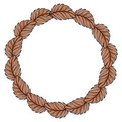 Elegant vector circular frame design featuring intricately detailed brown tropical leaves, perfect for adding a touch of nature to invitations, cards, or branding materials.