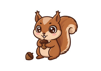 Obraz premium Cute Cartoon Squirrel Holding Acorn Illustration on Isolated Transparent Background