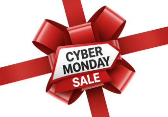 Cyber Monday Sale Illustration With Red Ribbon Gift Over Transparent Background