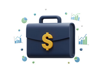 Business Briefcase Icon – 3D Plastic Transparent Symbol for Corporate Strategy and Financial Success